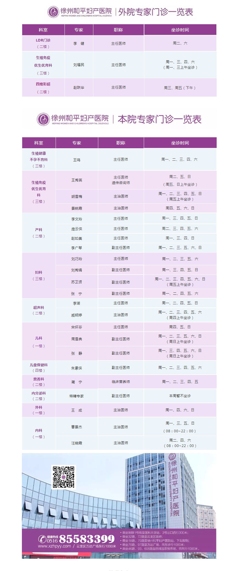 和平妇产医院2021年11月29日—12月5日专家坐诊时间表(图2)